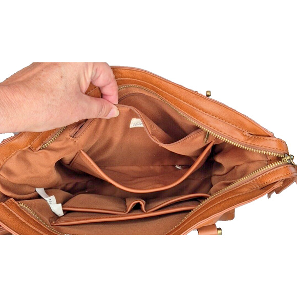 Universal Thread Goods Co. Tan Faux Leather Purse Handbag M Pockets Zip Closure - Picture 5 of 11